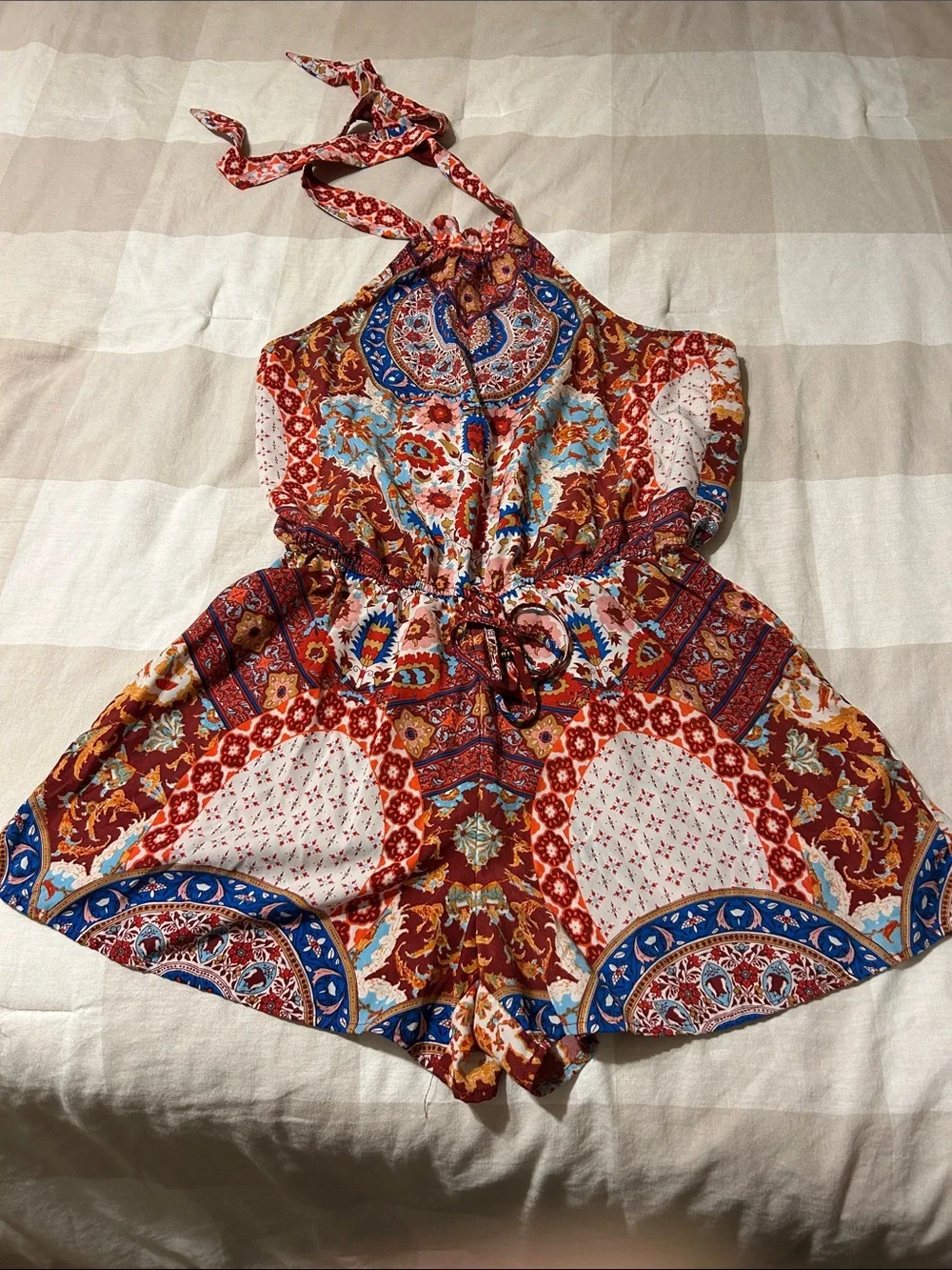 Boho Print Halter Romper in Multicolor
